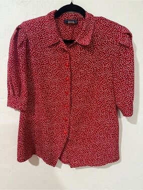 Vintage Bay Club Red Polka Dot Button Front Blouse Size 16